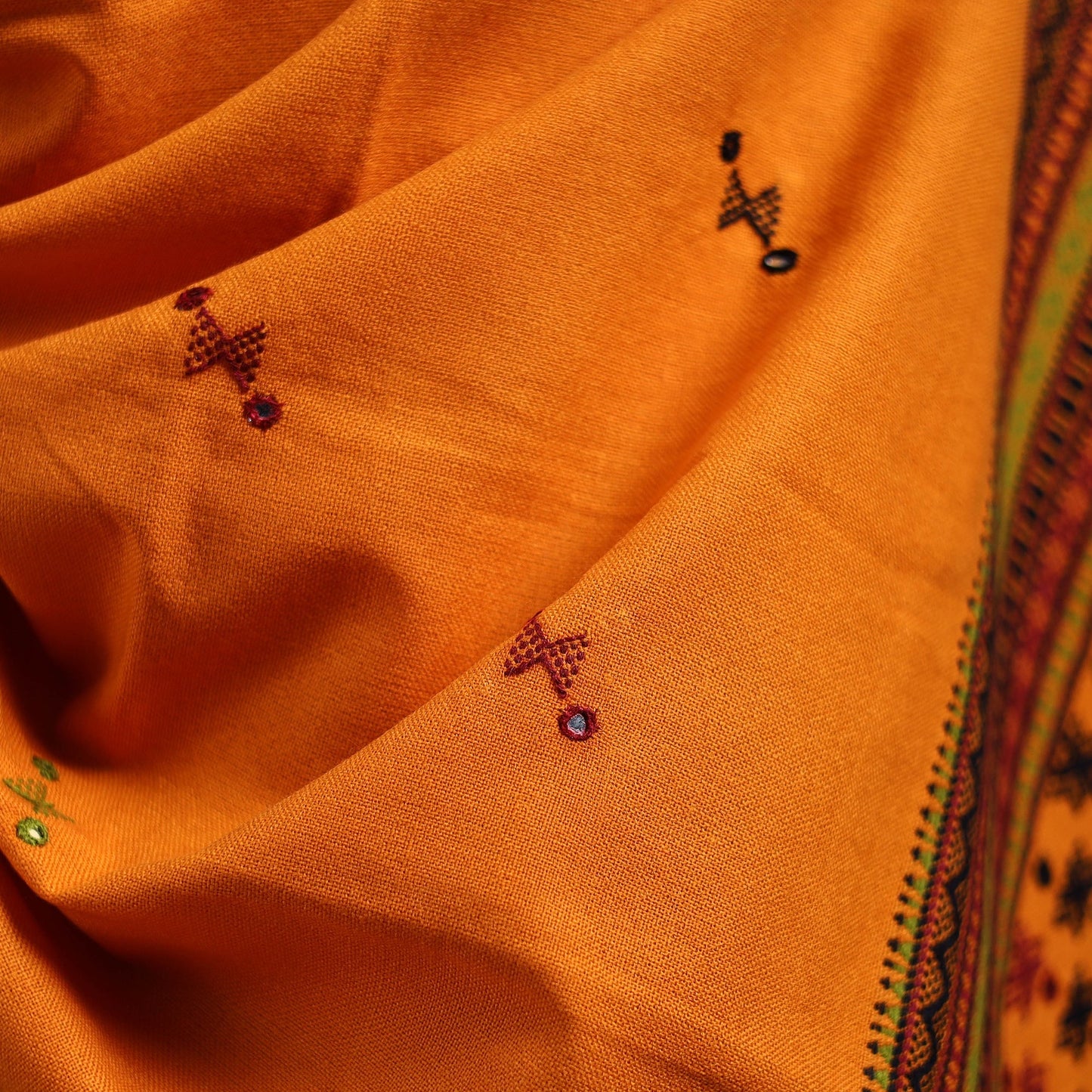 Orange - kutch bhujodi handwoven mirror work woollen shawl