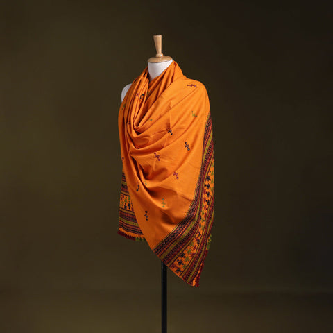 Orange - kutch bhujodi handwoven mirror work woollen shawl