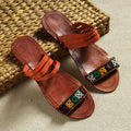 Orange Kutch Embroidery Handstitched Leather Flat Slippers