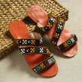 Orange Kutch Embroidery Handstitched Leather Flat Slippers