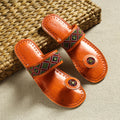 Orange Kutch Embroidery Handstitched Leather Flat Slippers