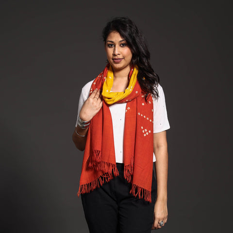  Kutch Handwoven Bagida Merino Wool Bandhani Stole