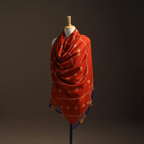 Kutch handwoven bandhani woolen shawl 61 - handcrafted