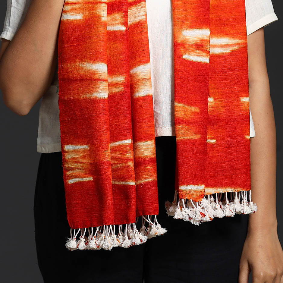 Buy Kutch Handwoven Clamp Dyed Shibori Silk x Wool Stole with Tassels Online at iTokri.com