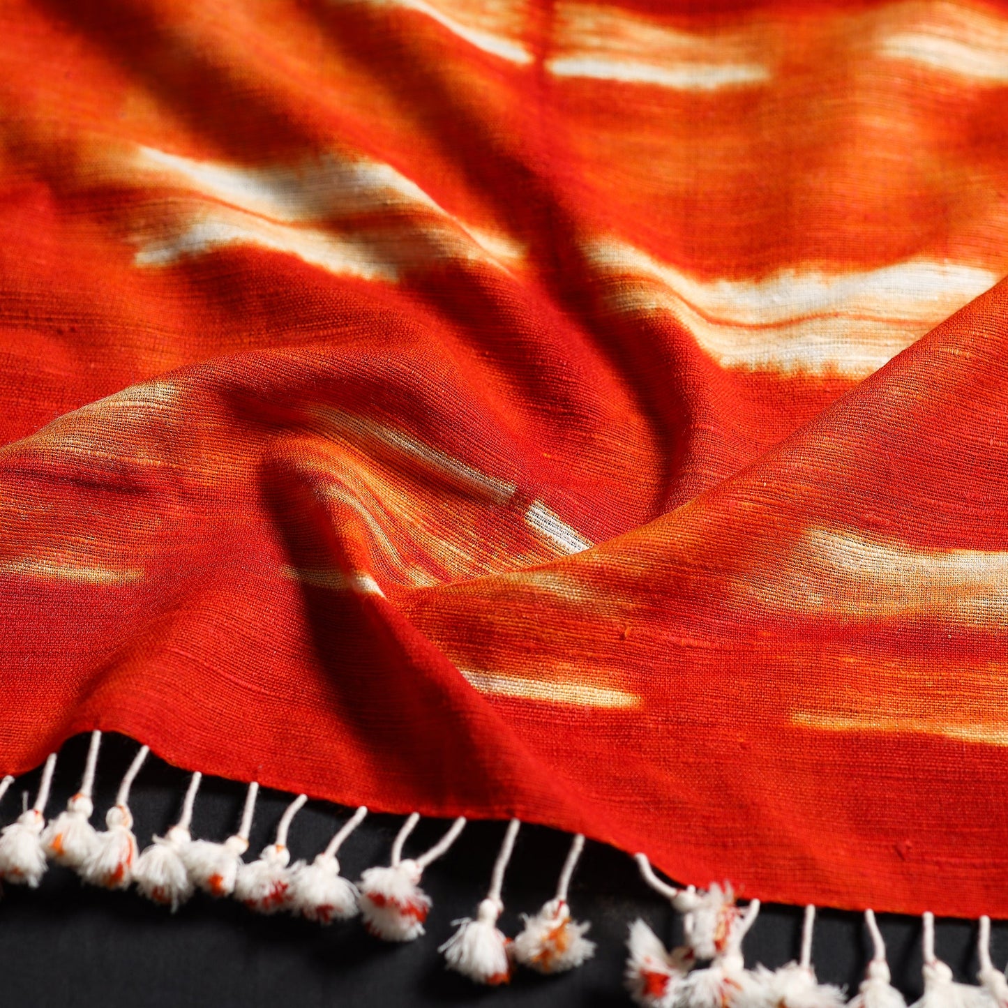 Buy Kutch Handwoven Clamp Dyed Shibori Silk x Wool Stole with Tassels Online at iTokri.com