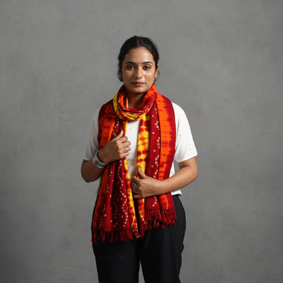  Orange Kutch Handwoven Woolen Shibori & Bandhani Stole
