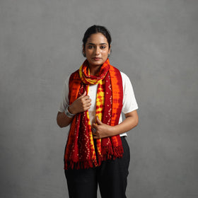  Orange Kutch Handwoven Woolen Shibori & Bandhani Stole