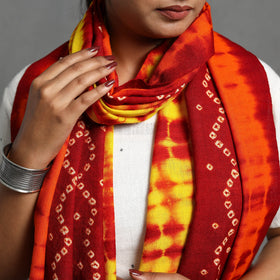  Orange Kutch Handwoven Woolen Shibori & Bandhani Stole