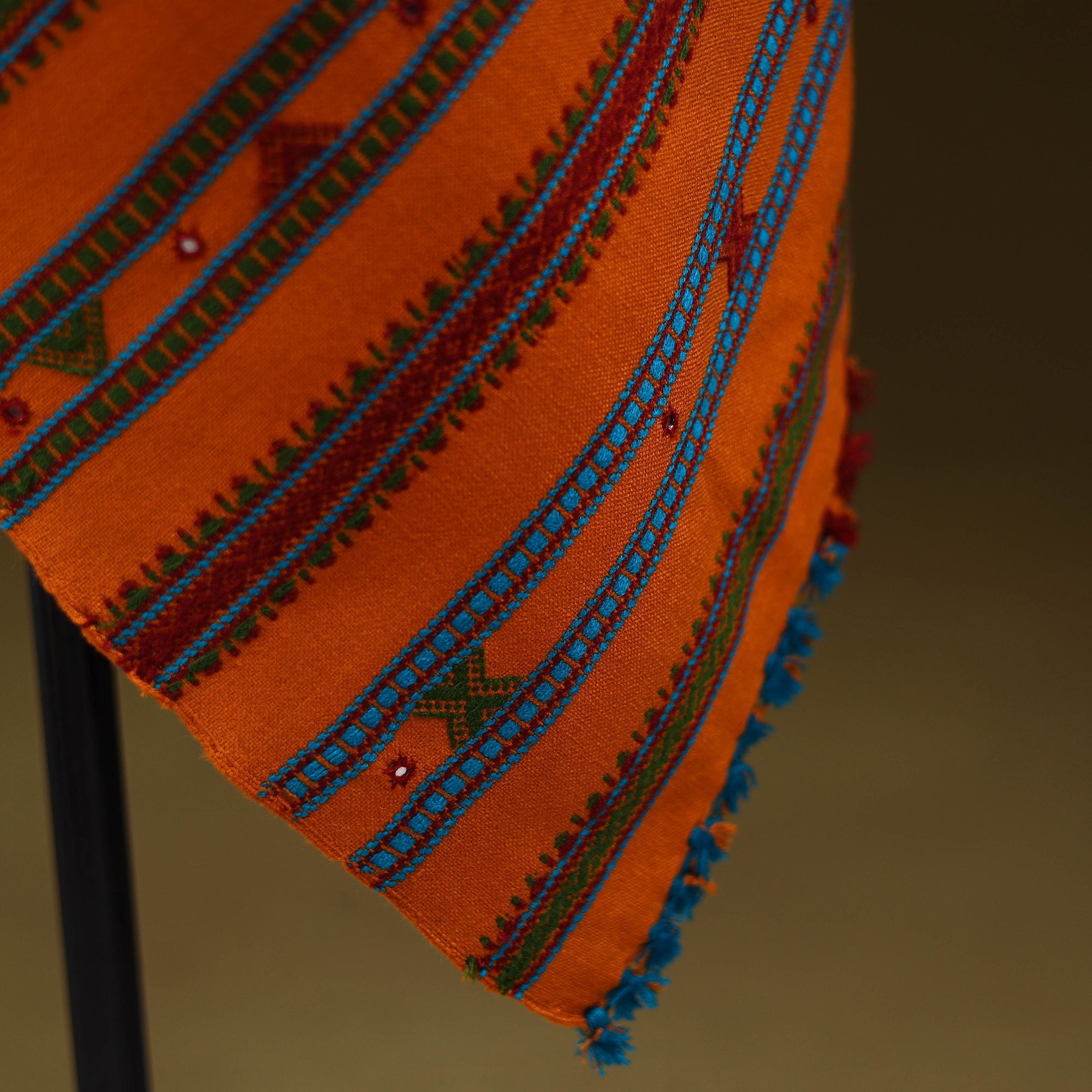 Orange - kutch bhujodi handwoven mirror work acrylic wool