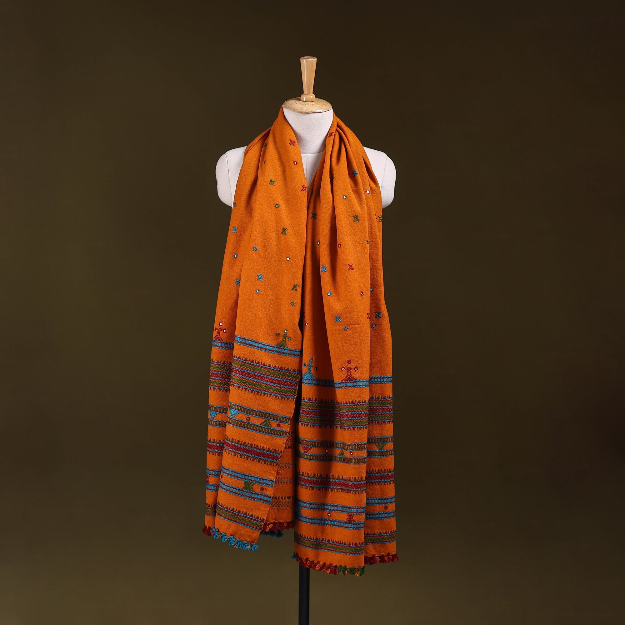 Orange - kutch bhujodi handwoven mirror work acrylic wool