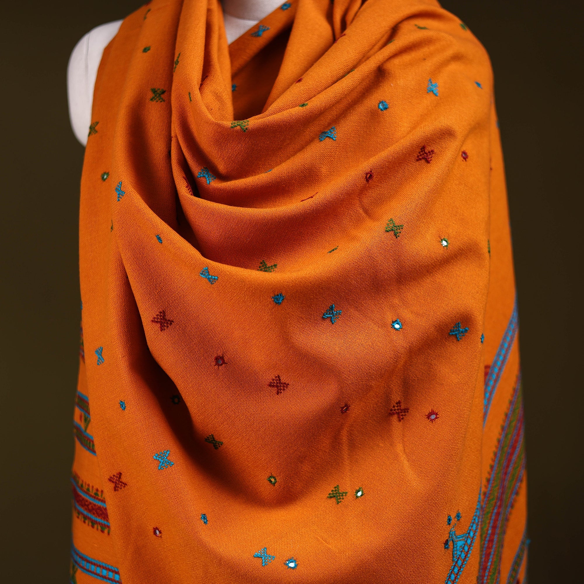 Orange - kutch bhujodi handwoven mirror work acrylic wool
