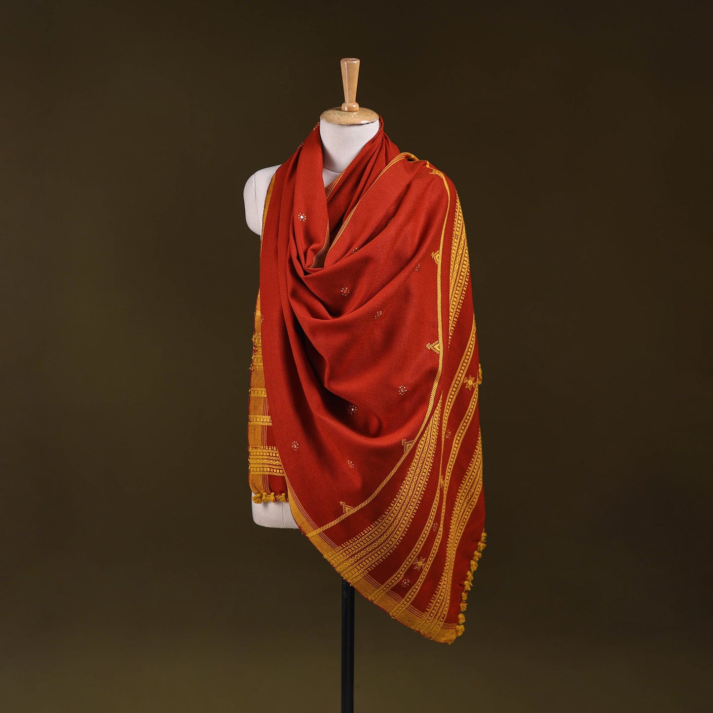 Orange - kutch handwoven mirror work acrylic wool shawl 163