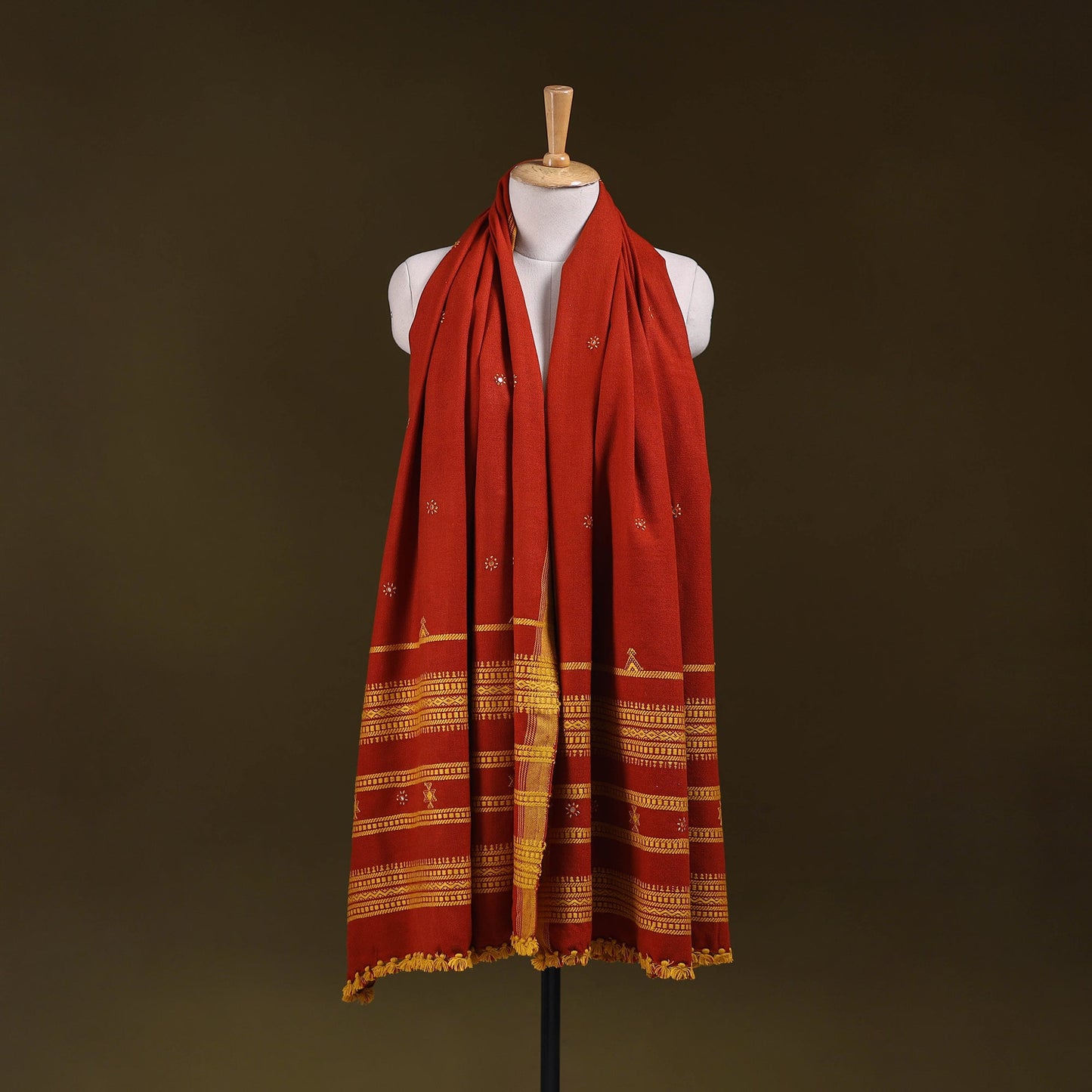 Orange - kutch handwoven mirror work acrylic wool shawl 163