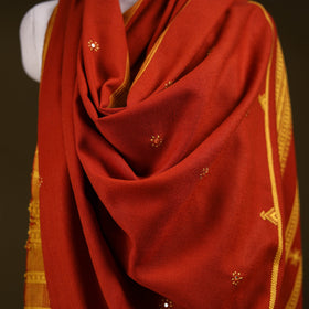 Orange - kutch handwoven mirror work acrylic wool shawl 163