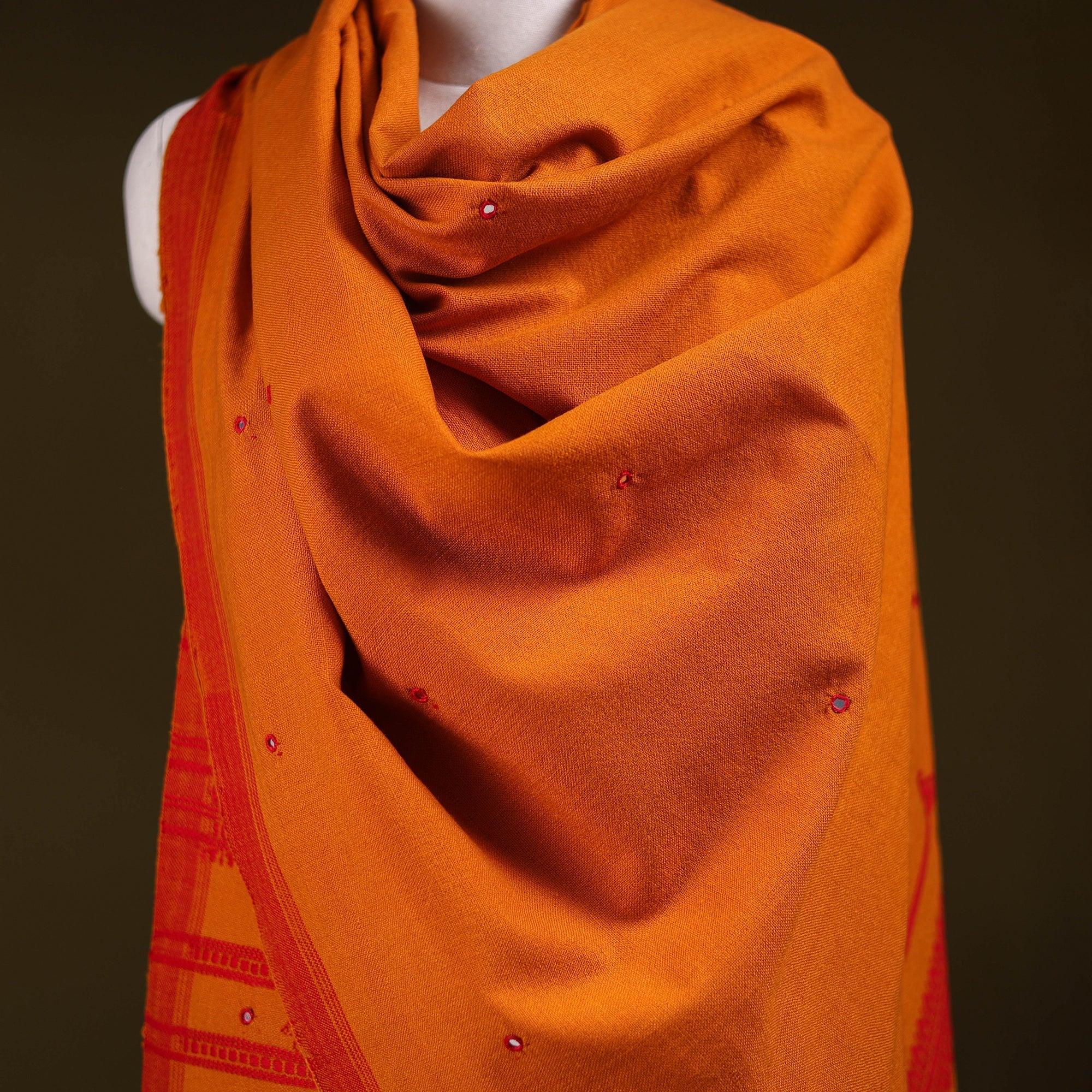 Orange - kutch bhujodi handwoven mirror work acrylic wool
