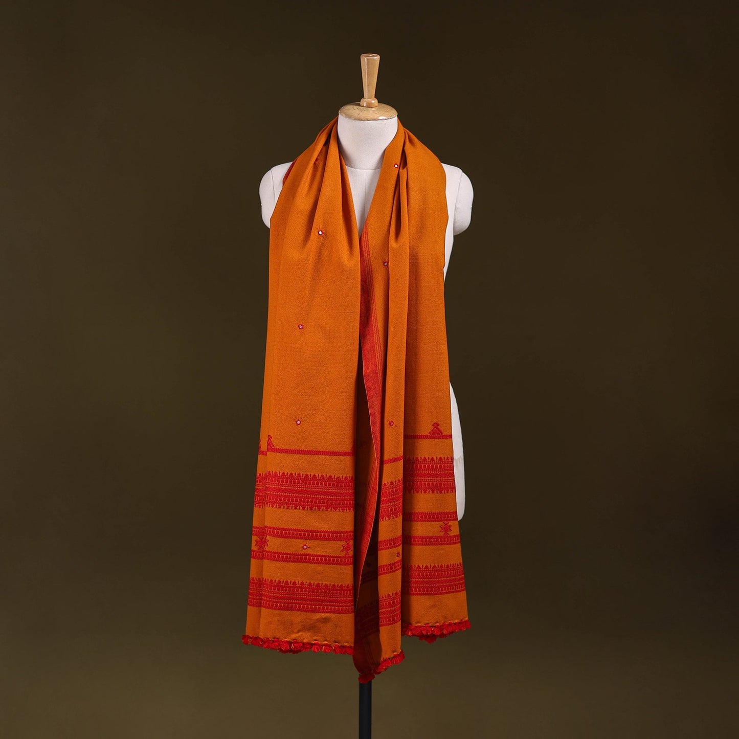 Orange - kutch bhujodi handwoven mirror work acrylic wool