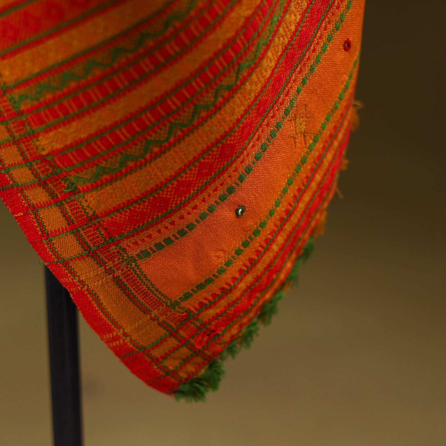 Orange - kutch bhujodi handwoven mirror work acrylic wool