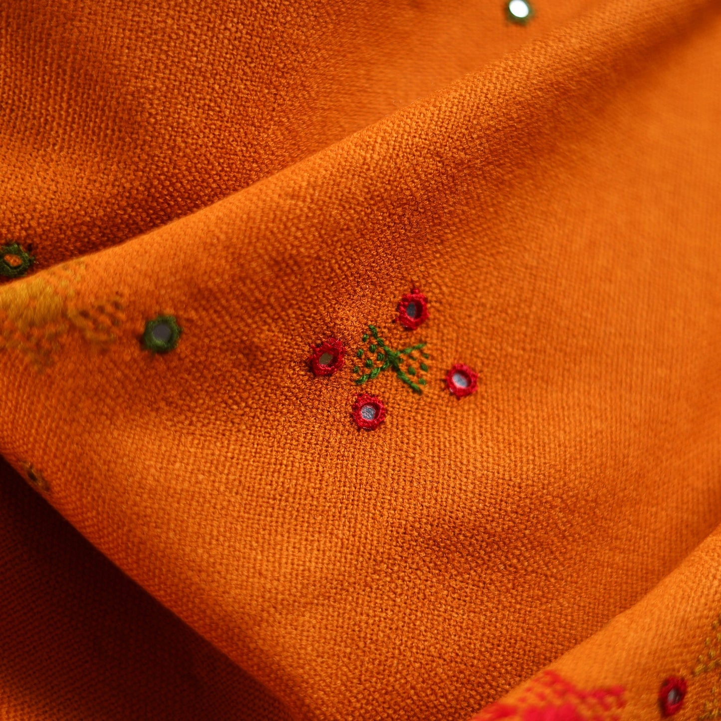 Orange - kutch bhujodi handwoven mirror work acrylic wool