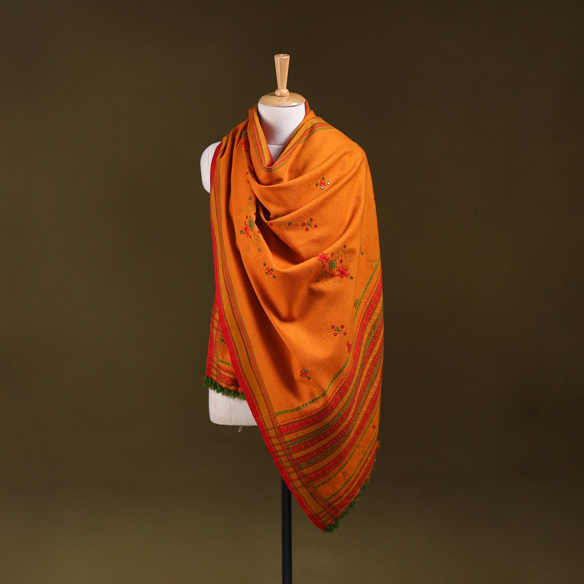 Orange - kutch bhujodi handwoven mirror work acrylic wool