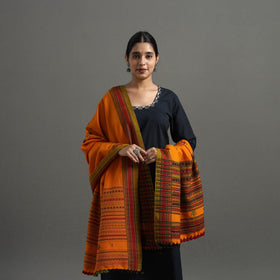  Orange Kutch Handwoven Mirror Work Woollen Shawl 