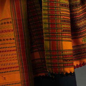  Orange Kutch Handwoven Mirror Work Woollen Shawl 