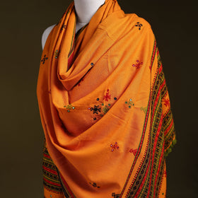 Orange - kutch bhujodi handwoven mirror work woollen shawl