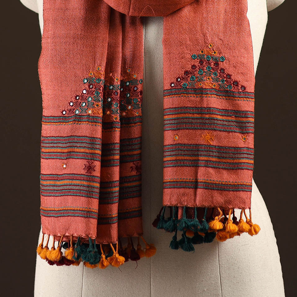 Kutch handwoven mirror work merino wool embroidered stole