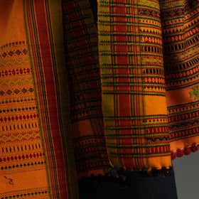  Orange Kutch Handwoven Mirror Work Woollen Shawl 