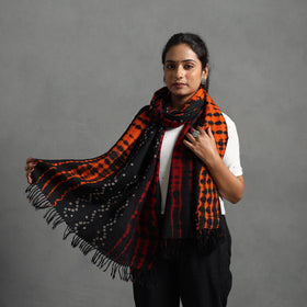 Orange - kutch handwoven woolen shibori & bandhani stole 40