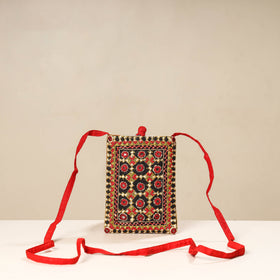 Orange Kutch Neran Embroidery Mashru Silk Mobile Sling Bag 