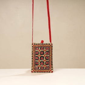 Orange Kutch Neran Embroidery Mashru Silk Mobile Sling Bag 