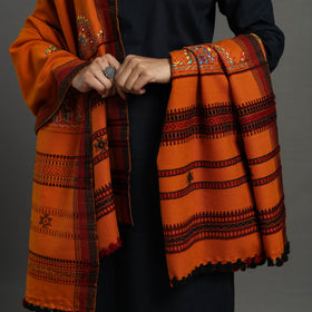 Orange Kutch Neran Hand Embroidery Mirror Work Woollen Shawl