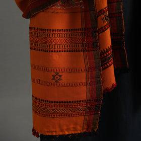 Orange Kutch Neran Hand Embroidery Mirror Work Woollen Shawl