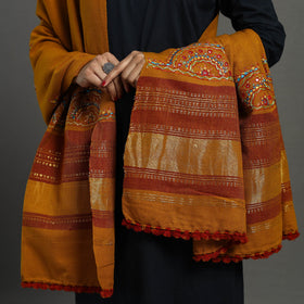 Orange Kutch Neran Hand Embroidery Mirror Work Woollen Shawl