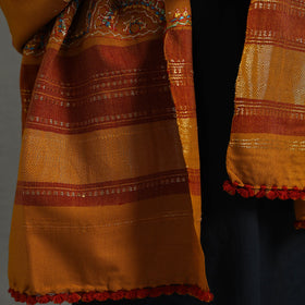Orange Kutch Neran Hand Embroidery Mirror Work Woollen Shawl