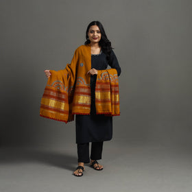 Orange Kutch Neran Hand Embroidery Mirror Work Woollen Shawl