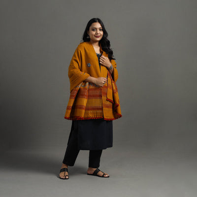 Orange Kutch Neran Hand Embroidery Mirror Work Woollen Shawl