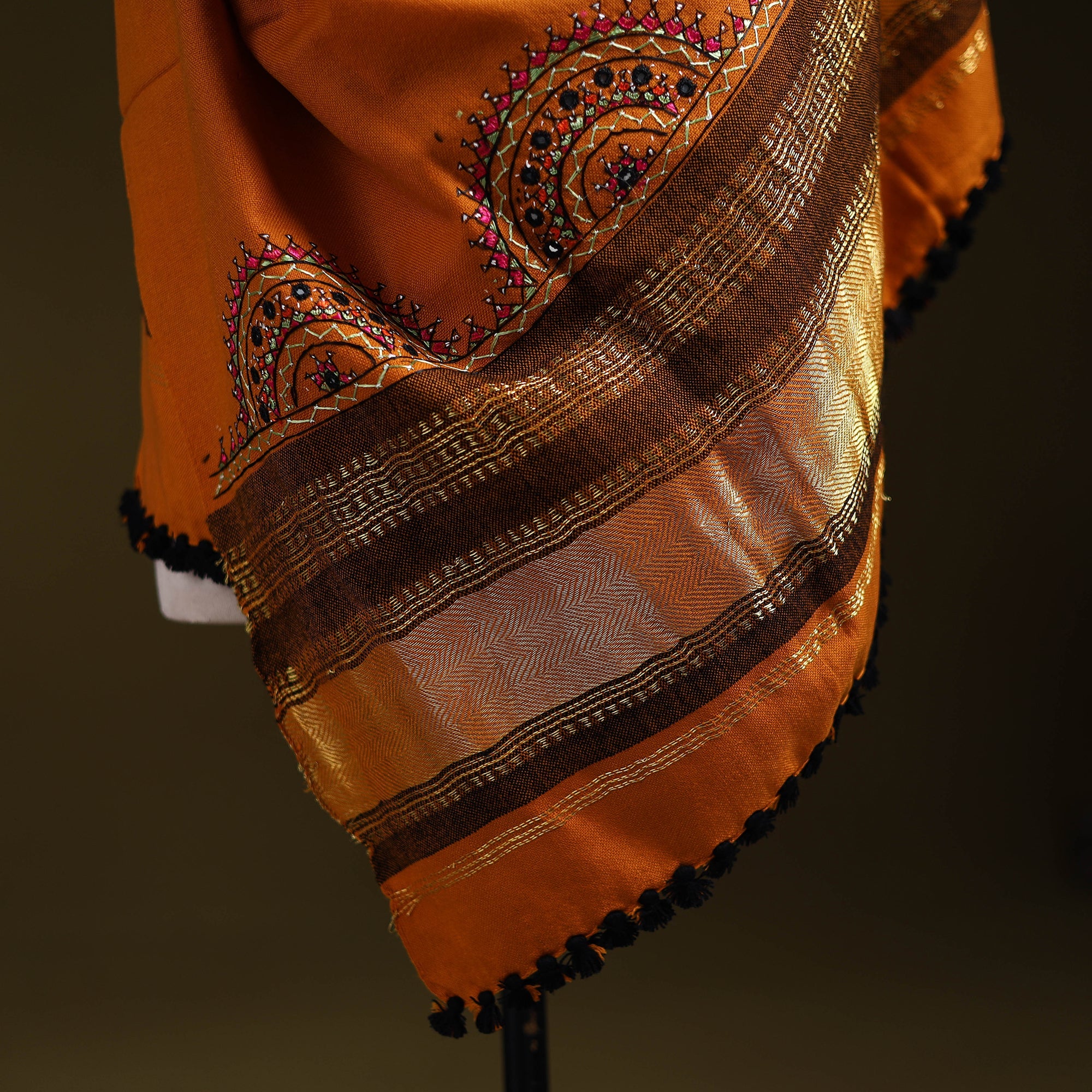 Orange - kutch neran hand embroidery mirror work woollen