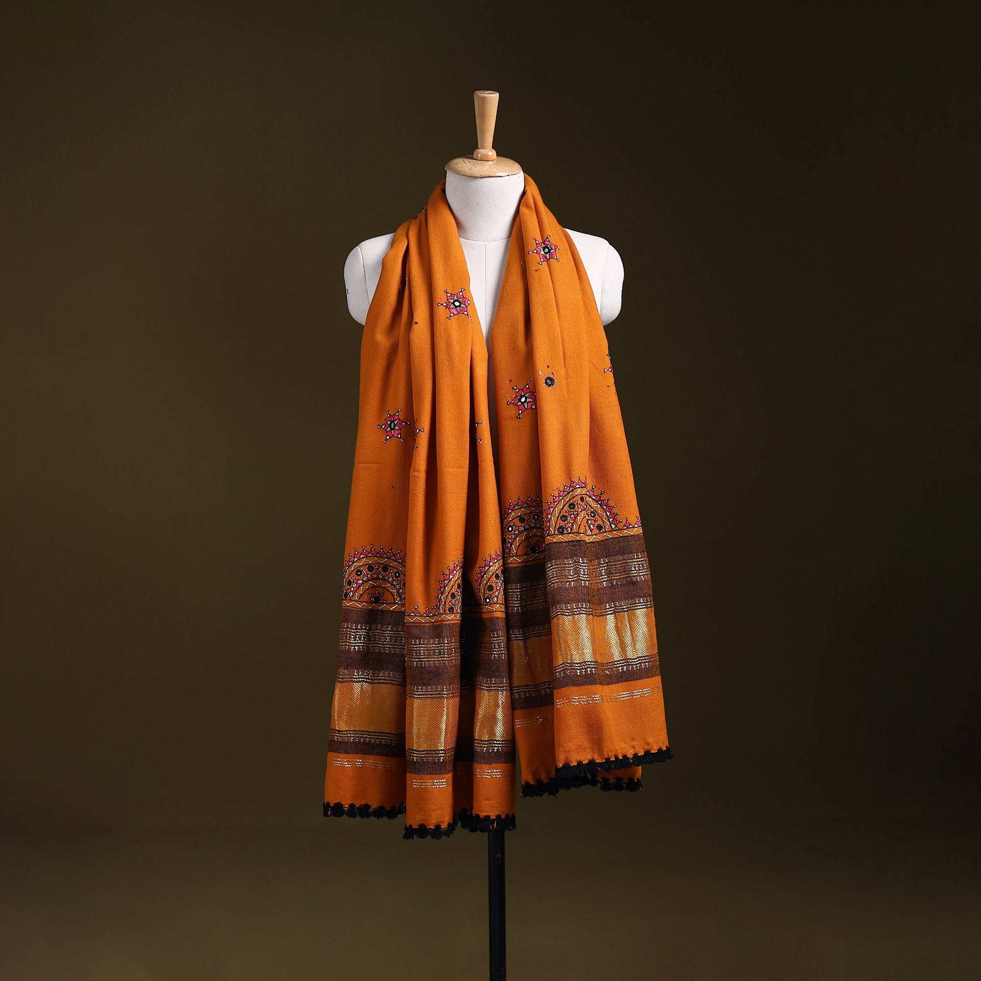 Orange - kutch neran hand embroidery mirror work woollen