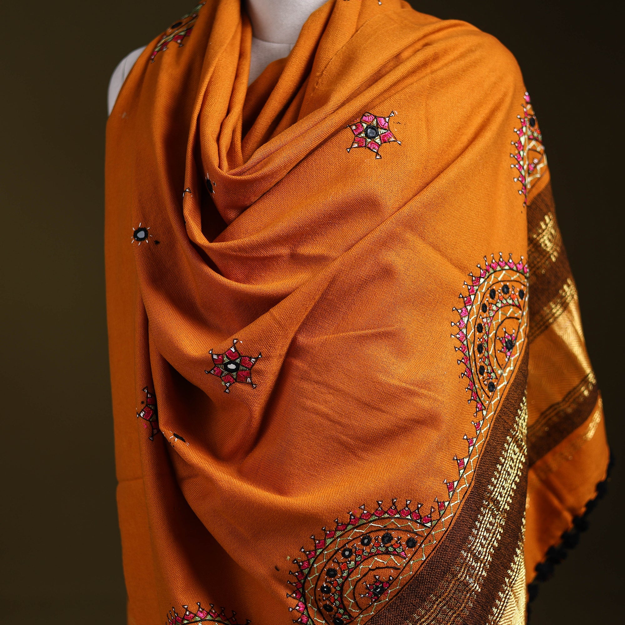 Orange - kutch neran hand embroidery mirror work woollen