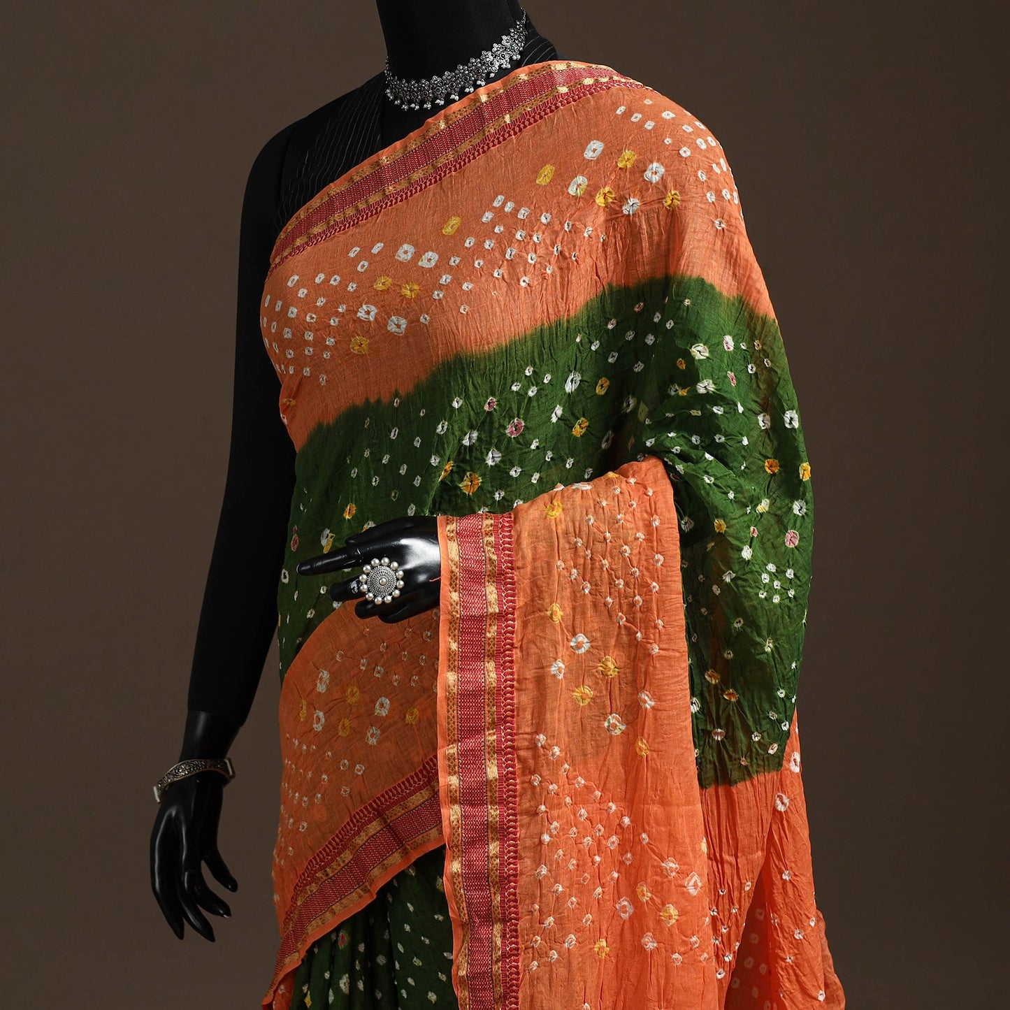 Kutch tie-dye cotton bandhani saree with blouse piece 06
