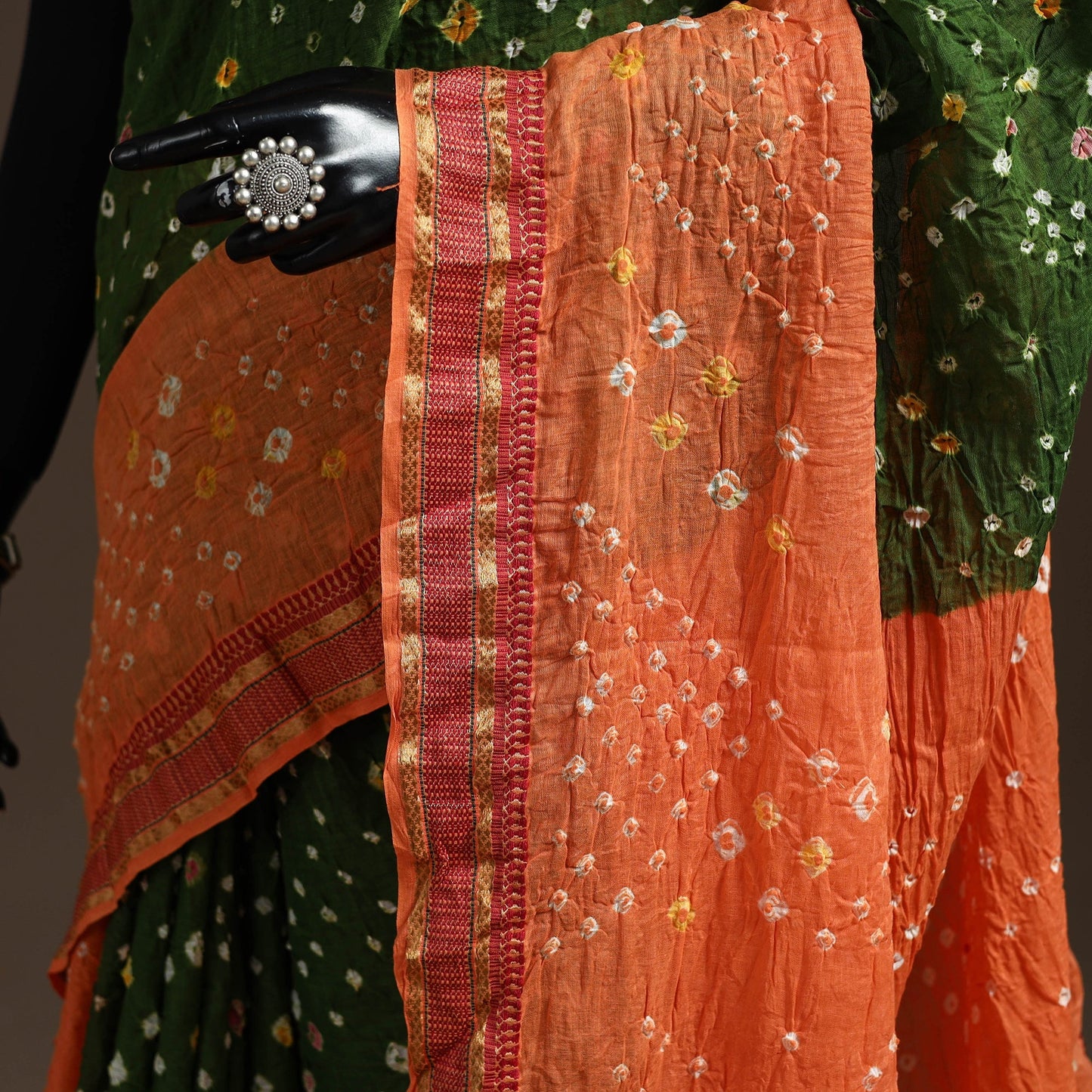 Kutch tie-dye cotton bandhani saree with blouse piece 06