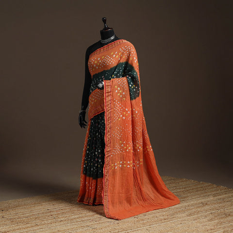 Kutch tie-dye cotton bandhani saree with blouse piece 16