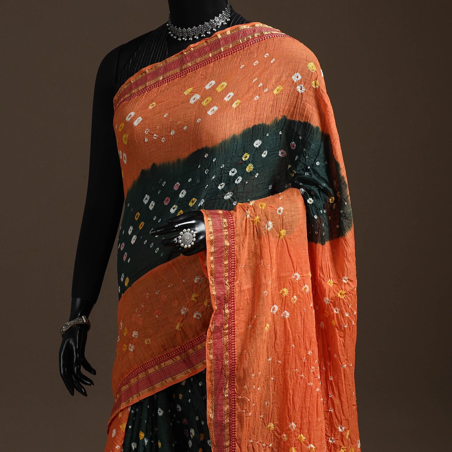 Kutch tie-dye cotton bandhani saree with blouse piece 18