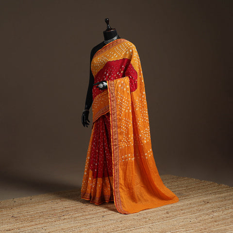 Kutch tie-dye cotton bandhani saree with blouse piece 22