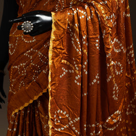 Orange - kutch tie-dye modal silk bandhani saree with zari