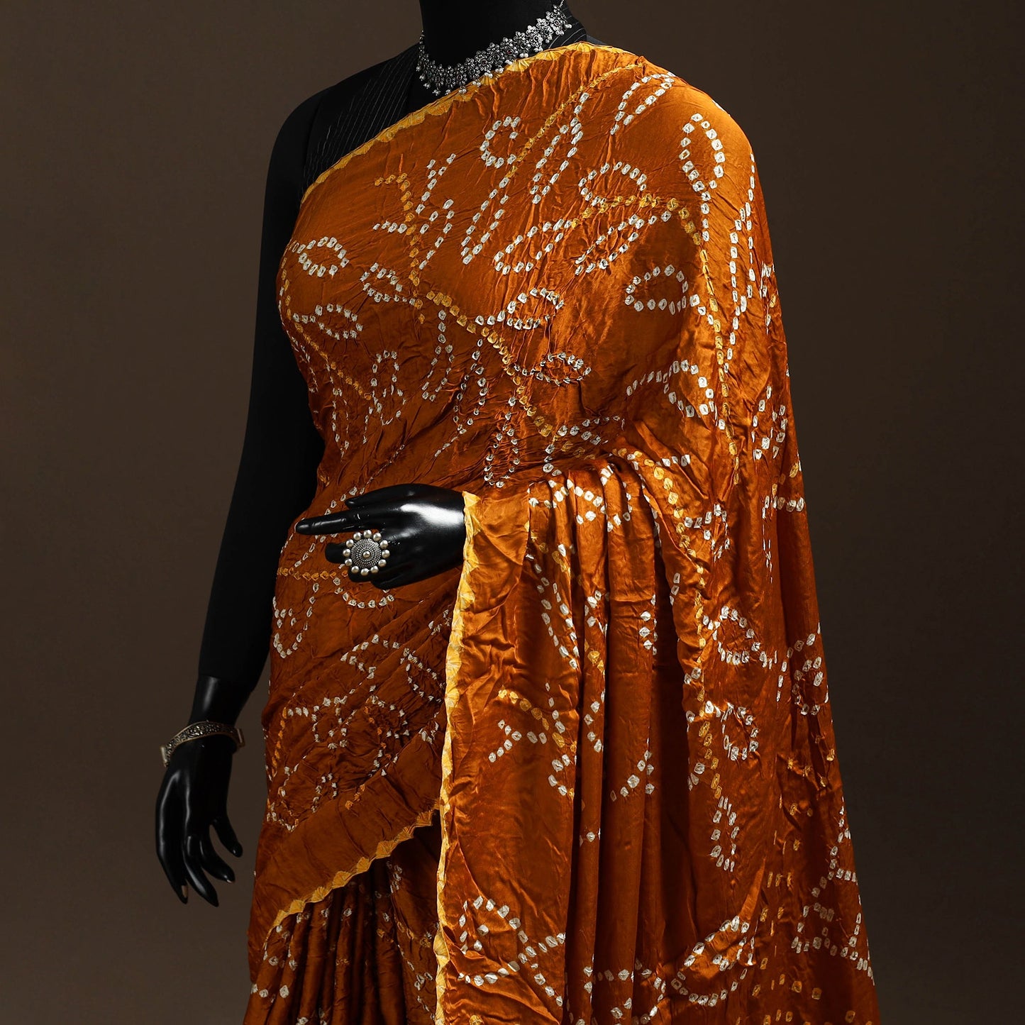 Orange - kutch tie-dye modal silk bandhani saree with zari