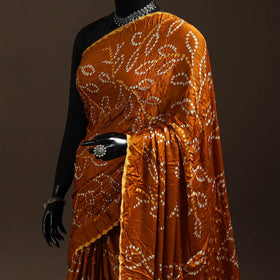 Orange - kutch tie-dye modal silk bandhani saree with zari