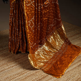 Orange - kutch tie-dye modal silk bandhani saree with zari