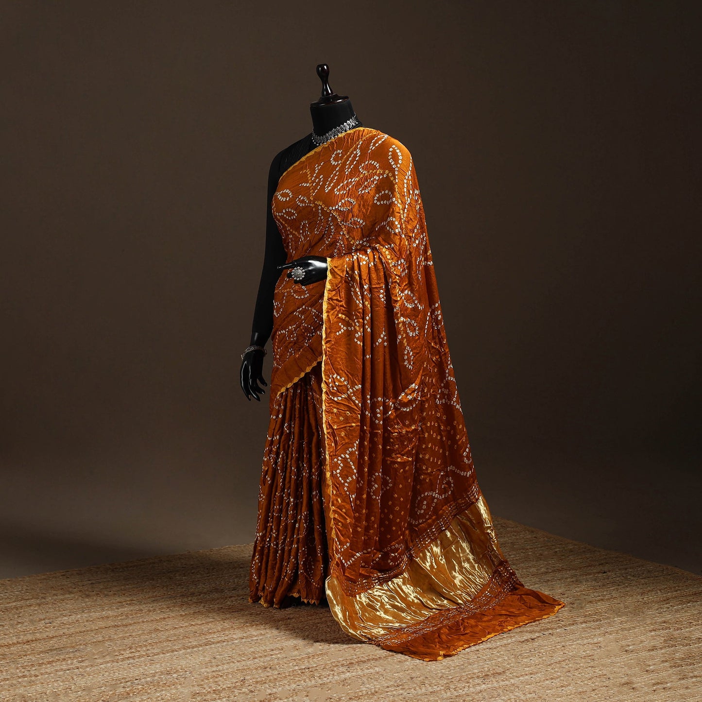 Orange - kutch tie-dye modal silk bandhani saree with zari